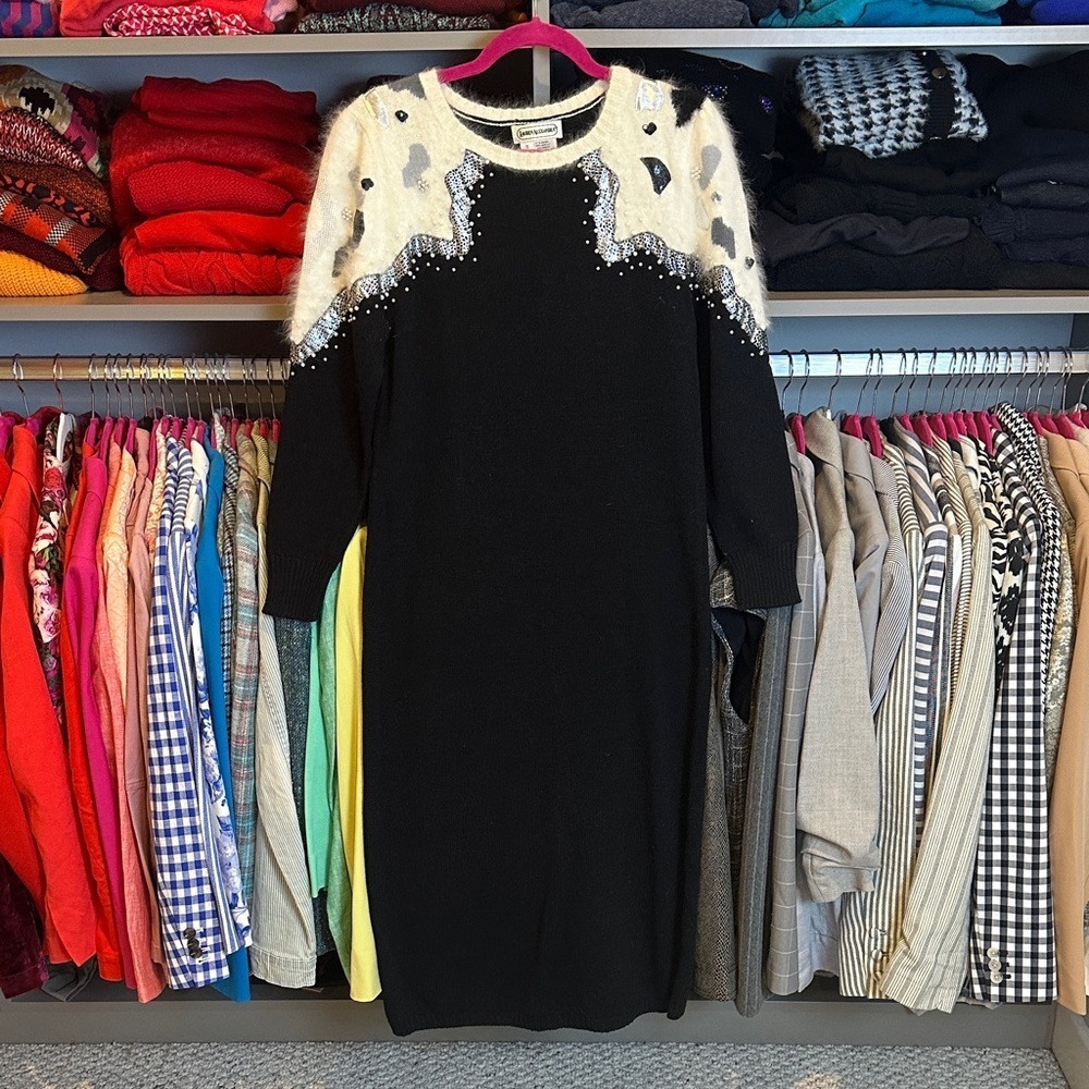 Lauren Alexandra black/white/silver long sleeve midi sweater dress size S